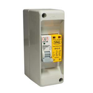 SY2D/ENCM - Type 2+3, single module, 2 pole with replacement modules and window indication, complete in a 2 module box, with a single phase breaker